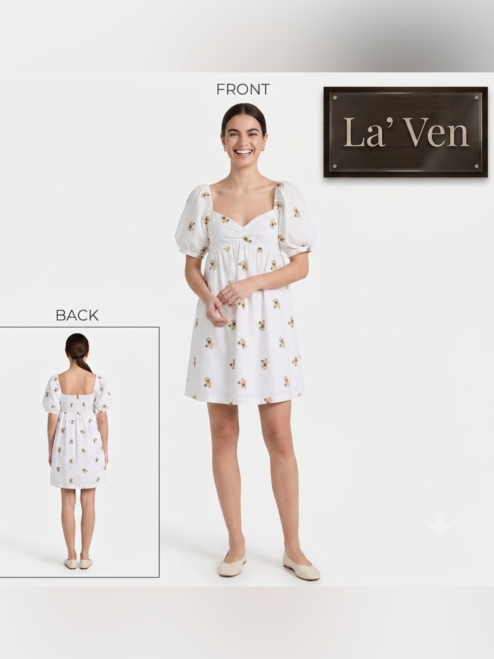 La’ Ven Puff Sleeve Flower Bouquets Pockets Short Dress Small NWT